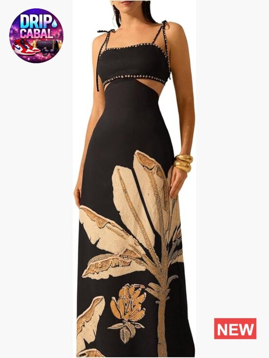 Dresses & Skirts - Boho Print Tie Shoulder Cut Out Back Cami Maxi Dress Sundress